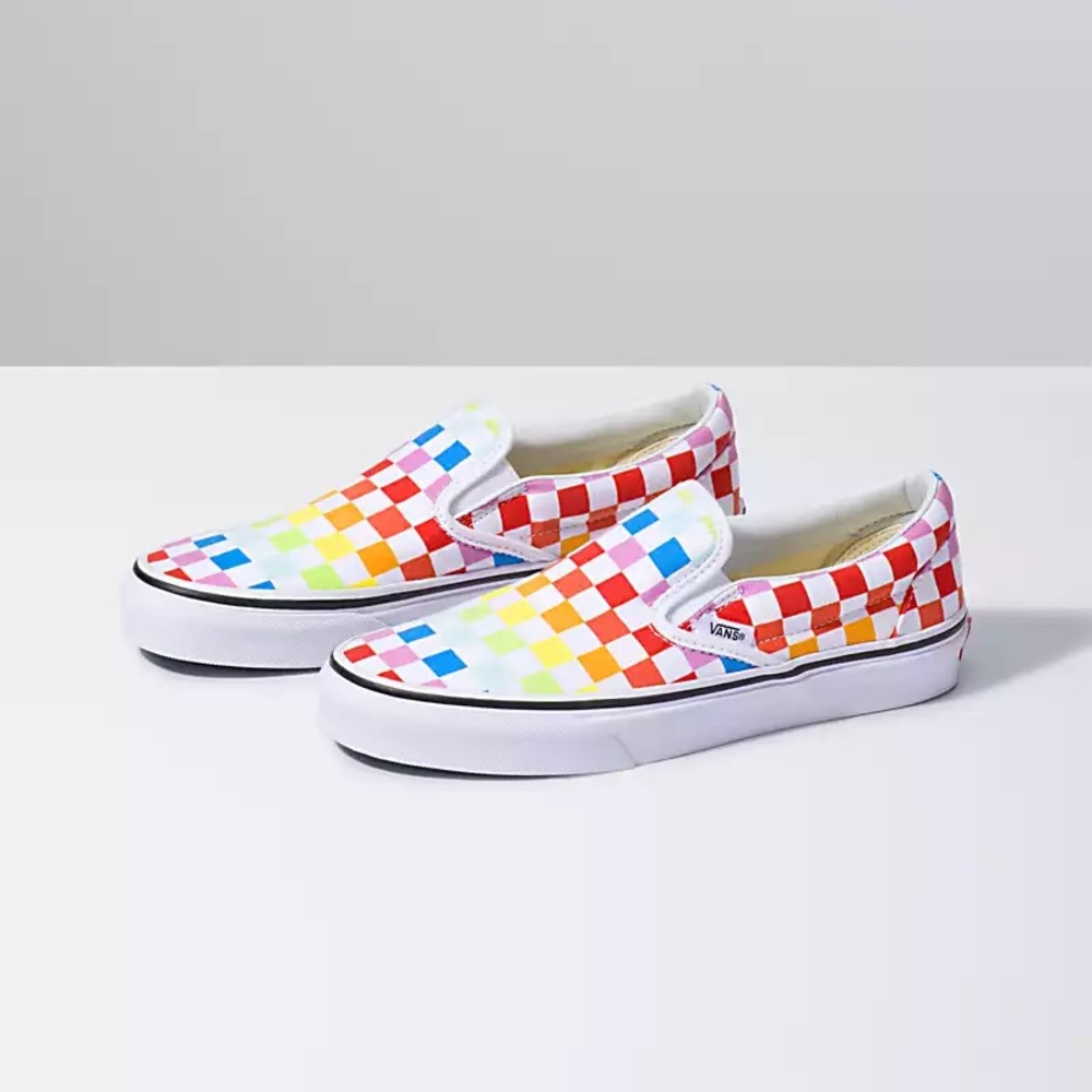 Big Kids Vans Rainbow checkerboard